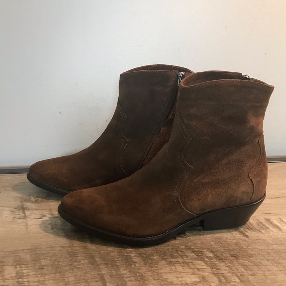 THE SELLER Brown SUEDE Western ANKLE Boots BOOTIES - Picture 3 of 6